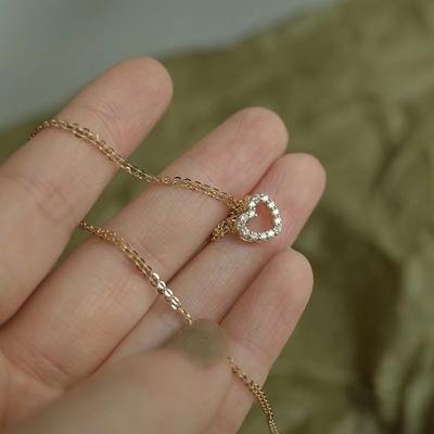 Peach Heart S925 Loving Heart In Sterling Silver Full Diamond Heart-Shaped Exquisite Simple All-Match Collarbone Necklace Pendant Female