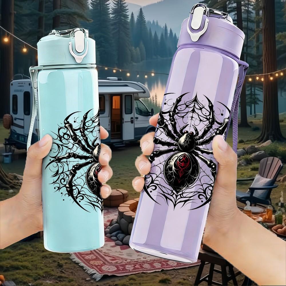 1PC Black Spider Insect 750ml Color Plastic Sports Water Bottle Leakproof Flip Straw Lid Suitable for Sports Office Home Use