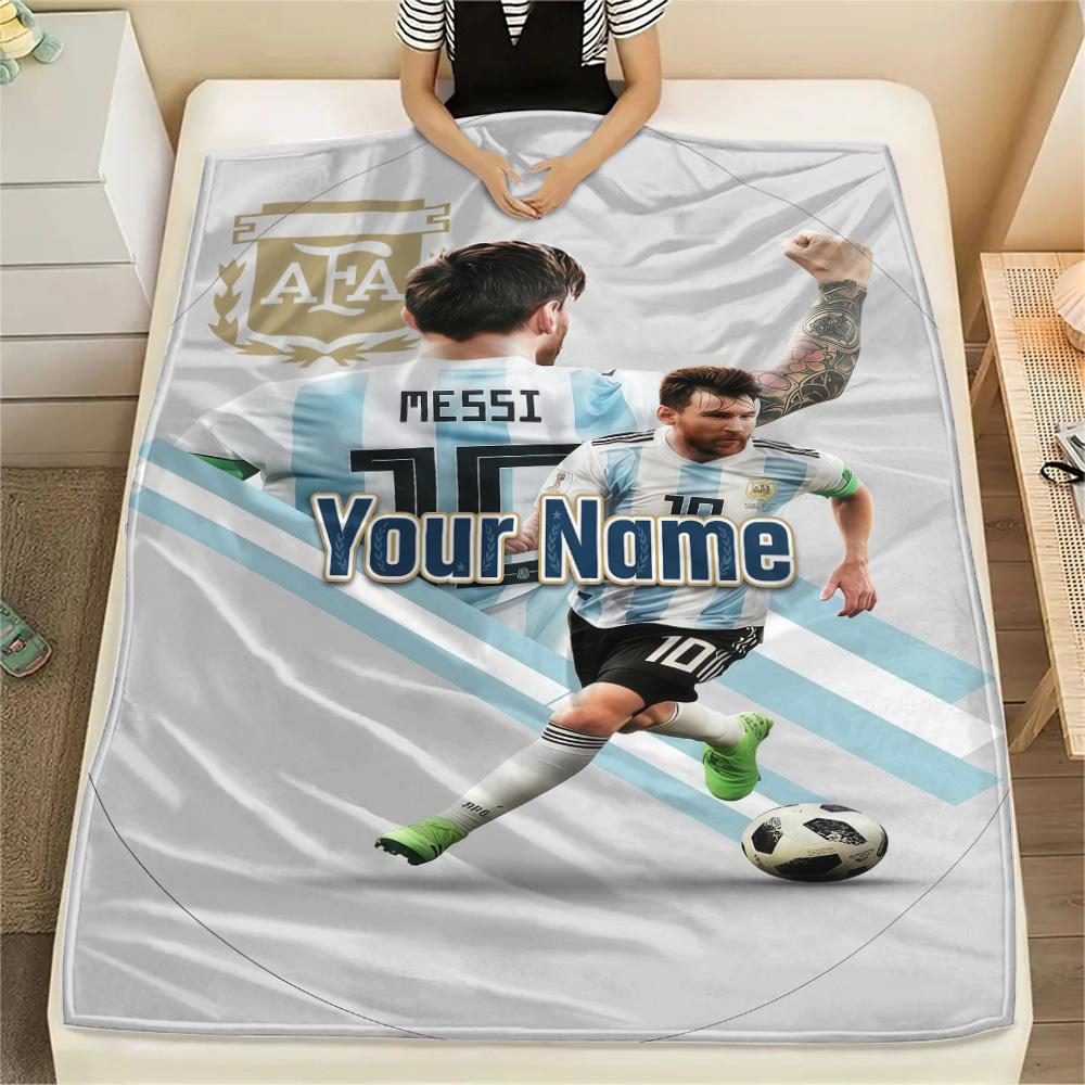 1PC Messi Custom Name Patterned Flannel Blanket Suitable For All Seasons For Home Decor Warmth And Comfort Gifts Holiday Present