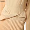 ZANZEA Women Elegant Square Collar Casual Long Sleeve Splice Pleated Dress