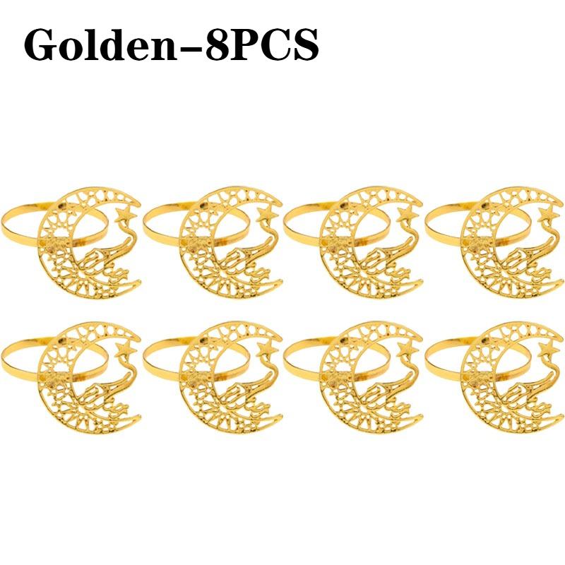 1-8PCS 2026 Gold Ramadan Kareem Napkin Rings Bismillah Napkin Holder for Eid Mubarak Ramadan Party Table Decor and Supplies