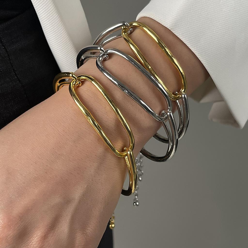 Exclusive Design Two-color Simple Bangle Bracelet for Women Hollow Cuff Bracelet Minimalist Wrist Jewelry