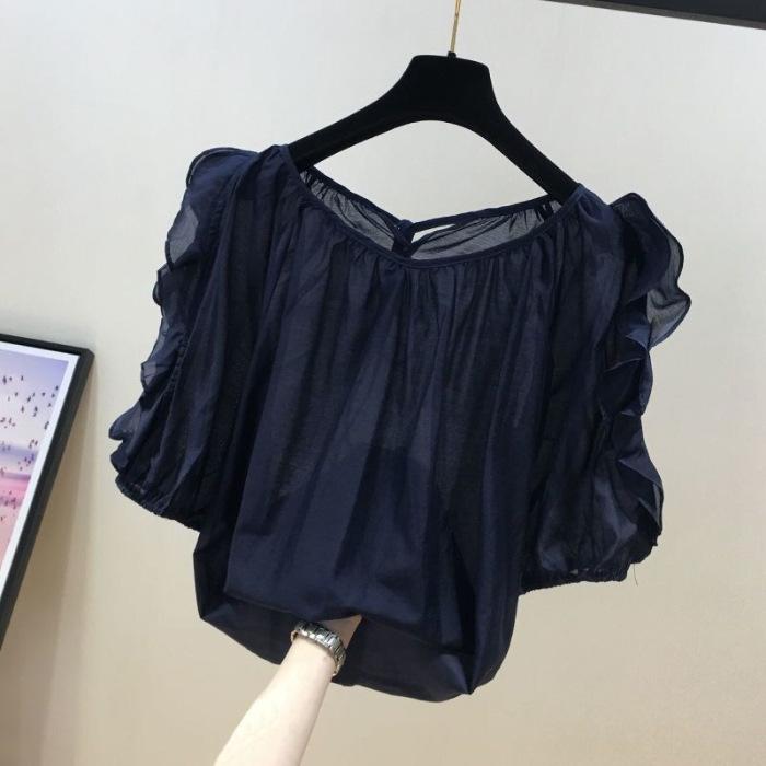 

Sweet Simple Casual Top Summer 2025 New Vintage Fashion Shirt T-Shirt Women S тёмно-синий