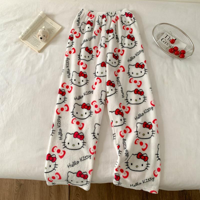 Women's Flannel Plaid Sleep Pants - Autumn/Winter Velvet Warm Coral Fleece Pajama Bottoms