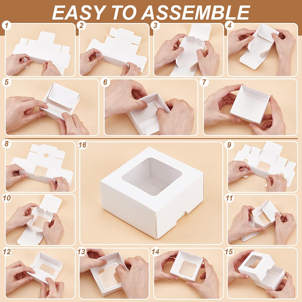 20pcs Square Kraft Paper Storage Gift Boxes Visible Winbow Gift Packaging Case White 8x8x4cm