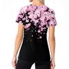 Top Casual de Mujer Estampado con Cuello en V, Bolsillo y Abertura Lateral, Manga Corta