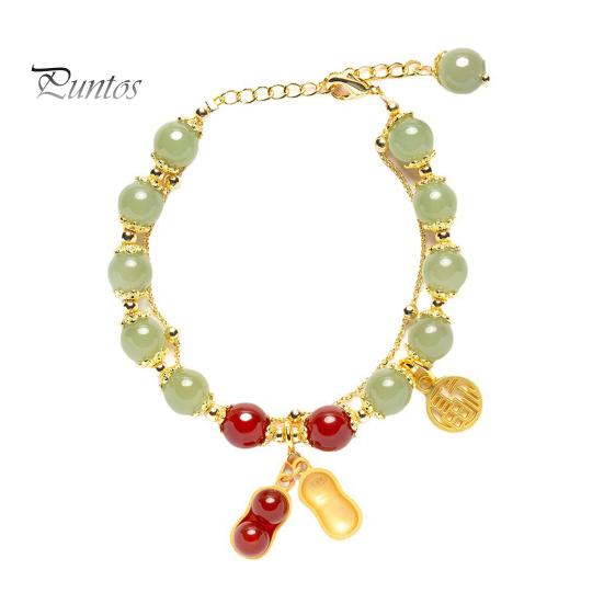 

Женский браслет из искусственного нефрита с гладкими бусинами, листом, арахисовым орехом, подвеской на удачу, регулируемой длины, со стразами, женский браслет для выпускного вечера, повседневные украшения на запястье A