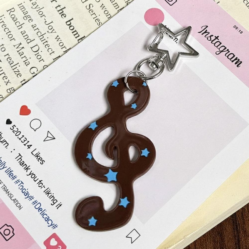 Glitter Acrylic Pendant Acrylic Cartoon Star Charm Cute Music Keychain Key Ring A