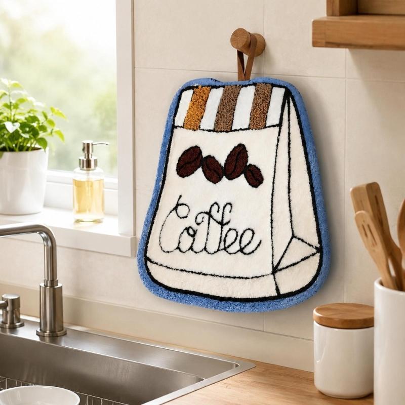 Absorbent Hanging Hand Towel in Soft Fabric, Washable Loop Cloth for Sinkside Hand Drying and Light Wiping Daily