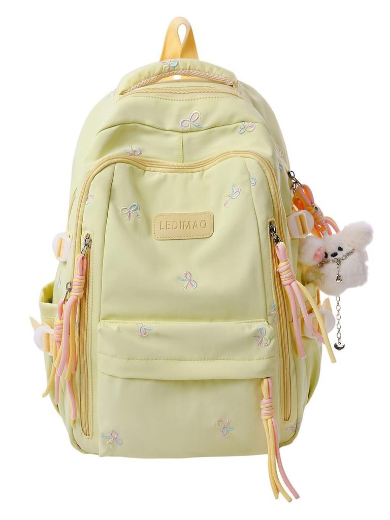 Cute Bowknot Embroidery Student Backpack For Middle School Girls Nylon Schoolbag
