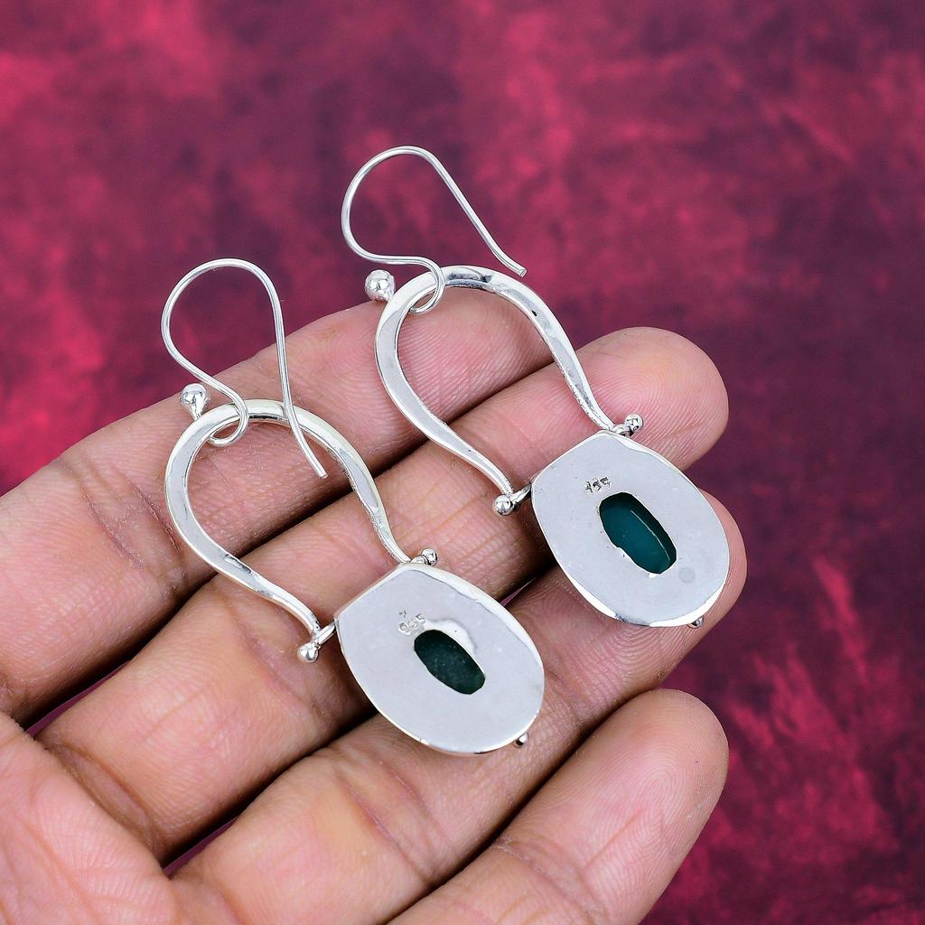 Green Onyx Cab Gemstone Earrings, 925 Solid Sterling Silver Jewelry, Handmade Beautiful Earrings For Wedding Gift