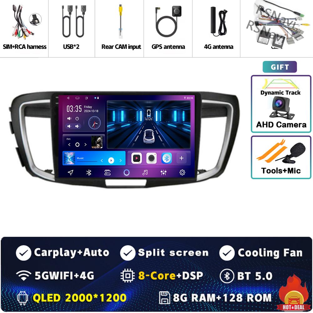 Android 14 CarPlay Car Radio For Honda Accord 9 2013 2014 2015 2016 2017 Multimedia Navigation GPS Stereo video 360 Camera Auto