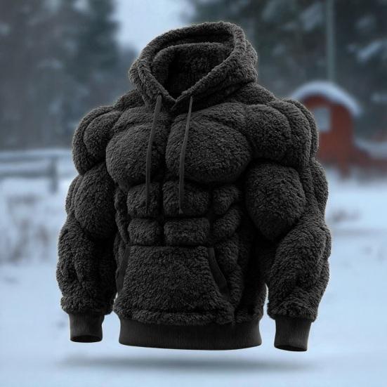 Men Muscle Hoodie Flannel Hooded Sweatshirt with Kangaroo Pocket Hunky Funny Pullover for Christmas Costume Street Wear Party