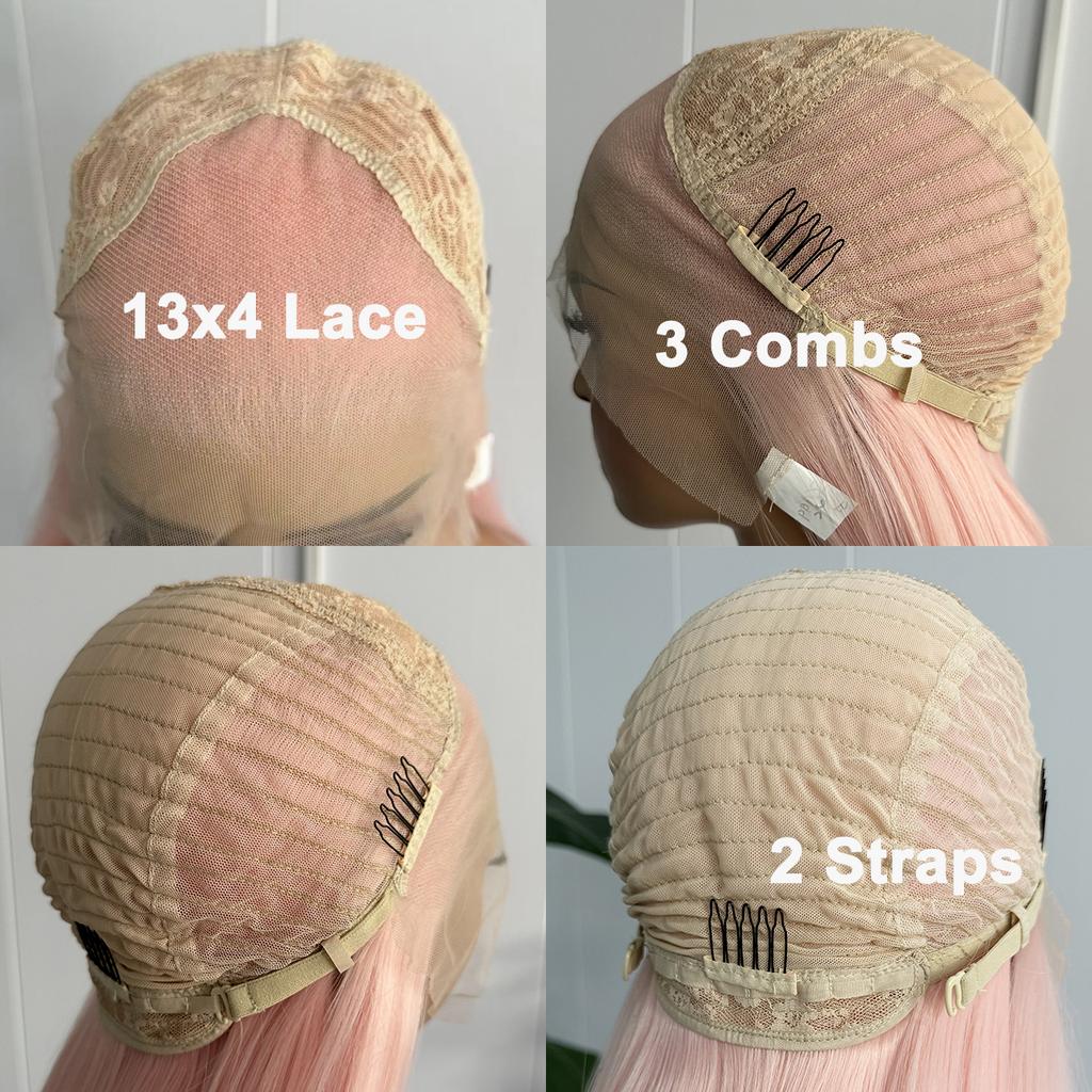 Light Pink Lace Front Wig for Women Long Silky Straight & Body Wave Synthetic Hair Heat Resistant Natural Hairline Daily Cosplay
