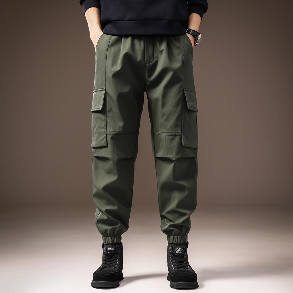 High-end American outdoor three-proof water-splashing overalls men's autumn new loose multi-pocket tied casual pants