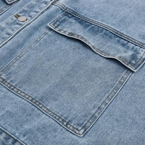 Men Summer Denim Vest Coat Lapel Sleeveless Solid Color Denim Waistcoat Single Breasted Large Pockets Design Washed Cargo Waistcoat