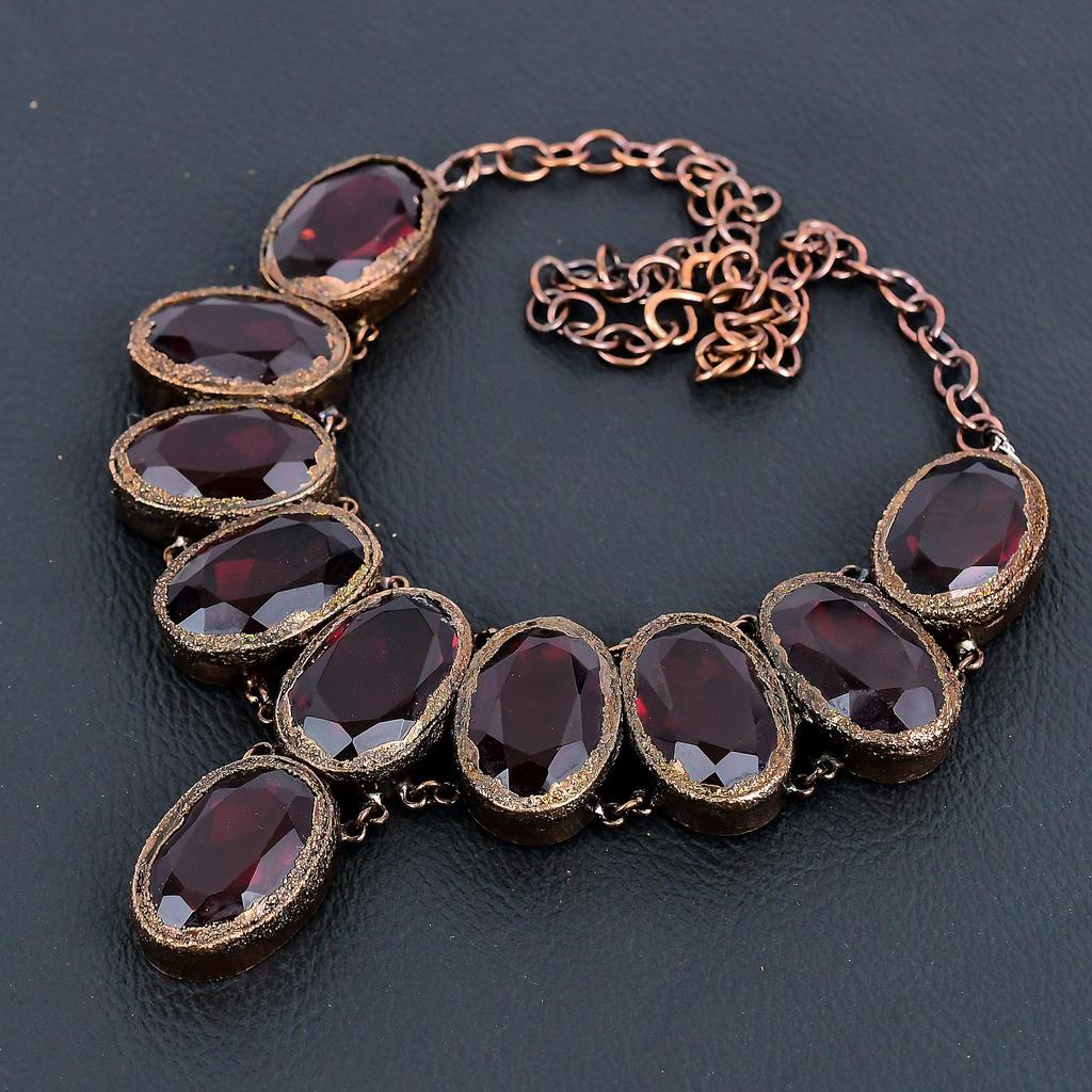 Red Garnet Necklace Gemstone Jewelry, Copper Electroformed Necklace, Handmade Jewelry Birthstone Necklace, Gift For Him