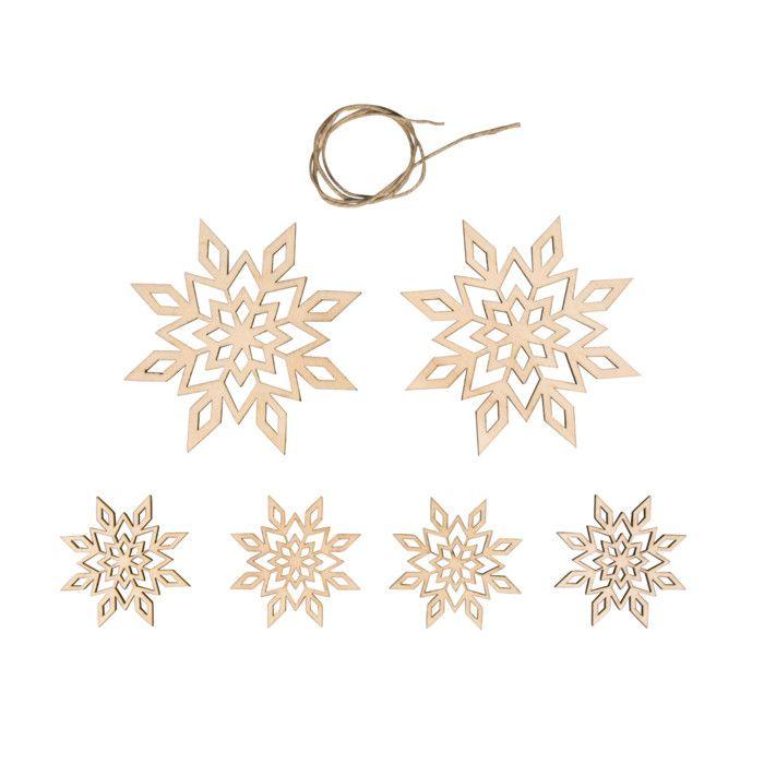 Déco de Noël en bois Flocons neige 6 pièces