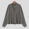 INCERUN Oversized Men V Neck Long Sleeve Buttons Up Drawstring Knit Cardigan Tops