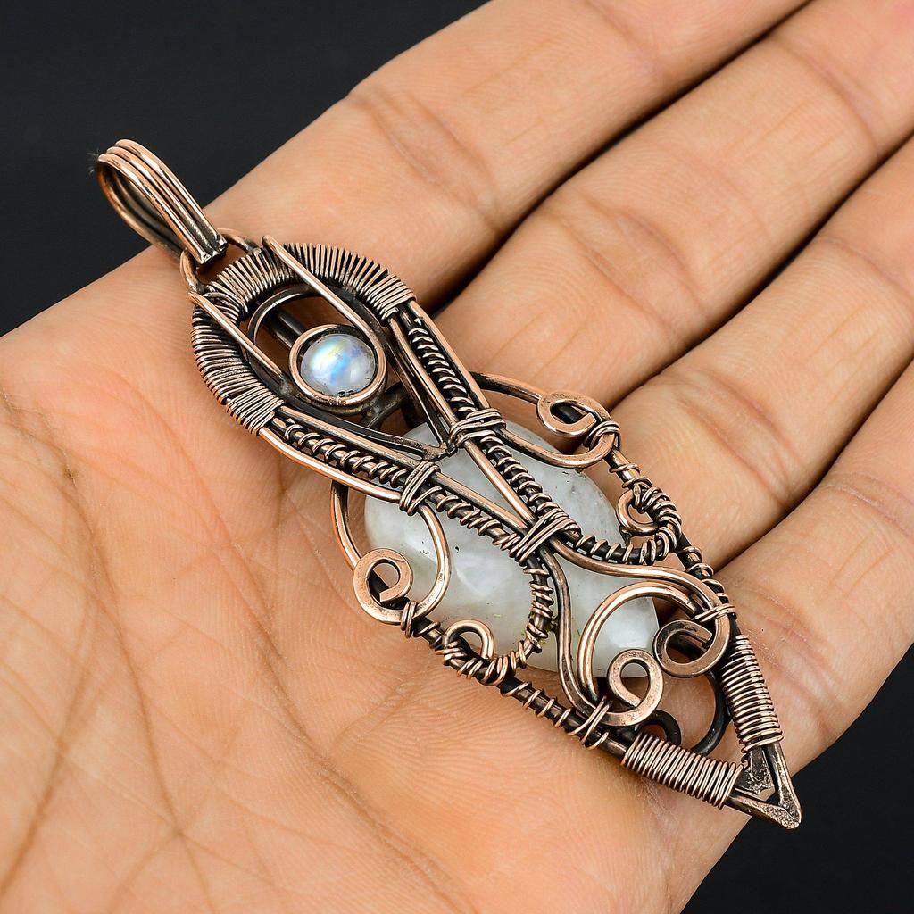 Moonstone 999 Copper Wire Wrapped Pendant, Handmade Gemstone Pendant, Gift For Mom Antique Jewelry