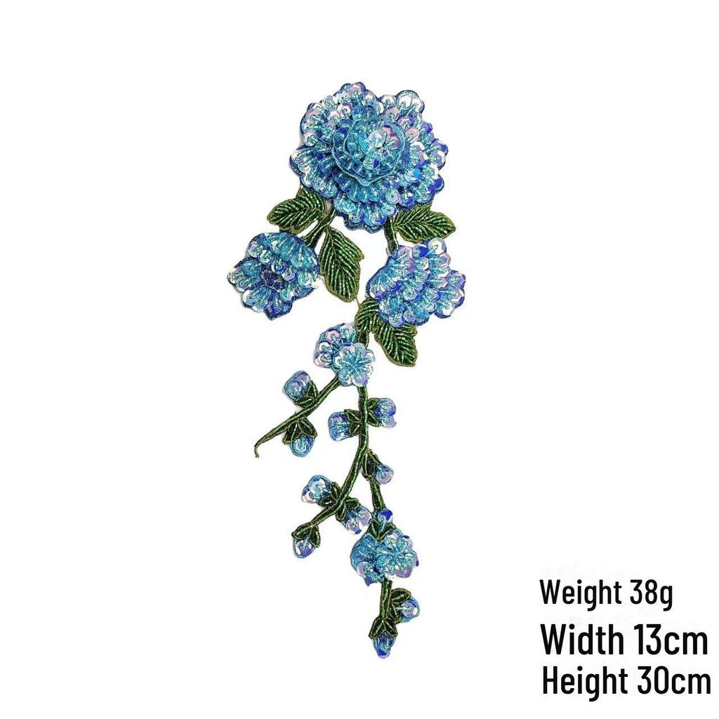 Water-Soluble 3D Floral Embroidered Beaded Patch for Collar or Dance Costume