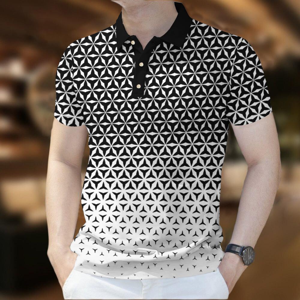 

Мужская рубашка поло с принтом в горошек, короткий рукав, деловая футболка, свободная дышащая рубашка поло 5XL