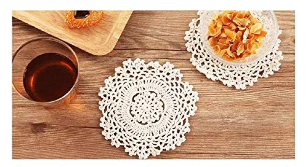 Kouso 10 Coasters, Antique Lace Style, Country Style, Blanche Doily, Beige, Cotton Crochet, Hand-Knitted, Absorbent, Washable (Pack of 10)