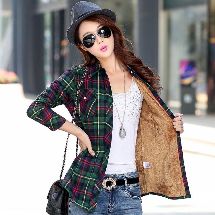 Autumn and Winter Women's Warm Velvet Thicke Plaid Shirt Style Coat Jacket Women Clothes Tops Female Casual Jacket Outerwear