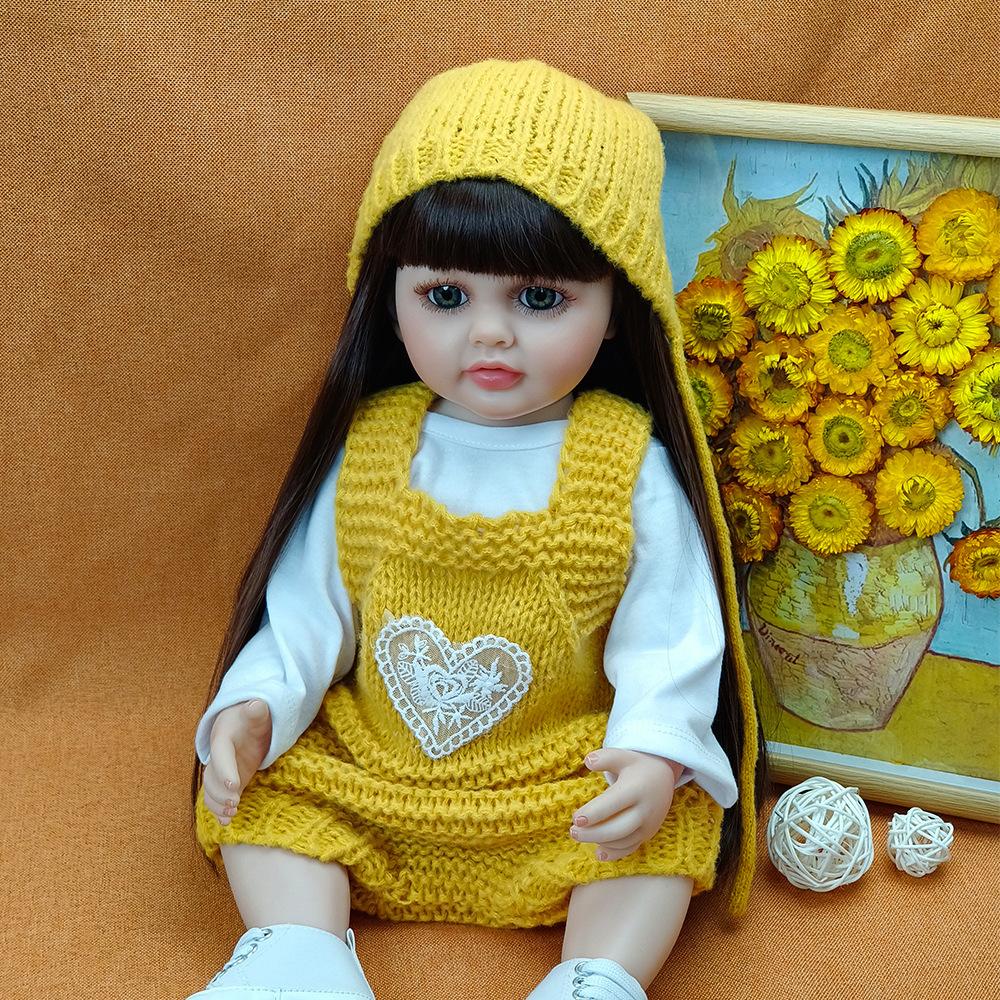 55CM Lalka Reborn z Pełnego Silikonu Można Wkładać do Wody Miła Słodka Betty Lalka Noworodka Wklejane Długie Włosy Lalki Symulacyjne dla Dzieci Prezent na Urodziny Boże Narodzenie