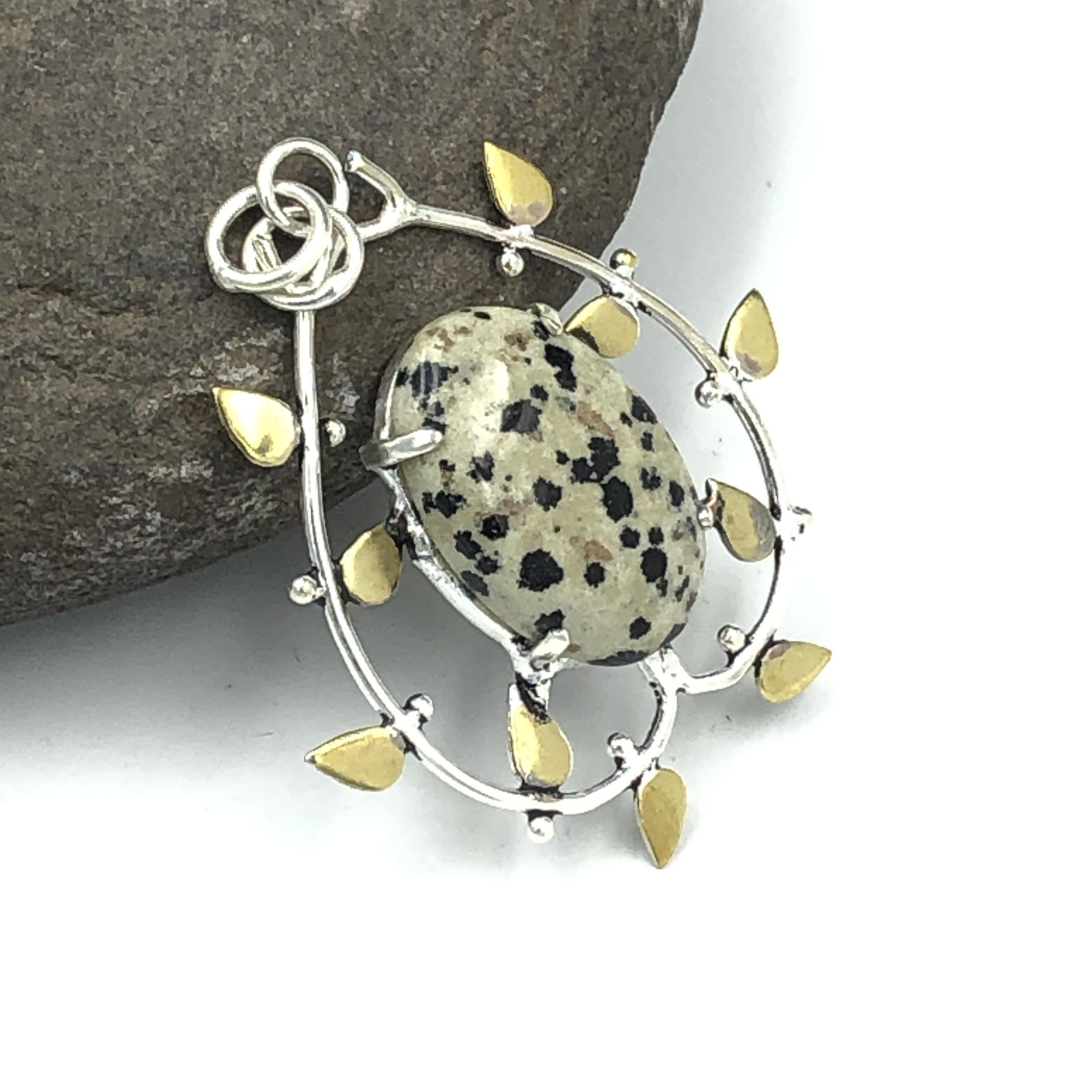 Natural Dalmatian Jasper Gemstone 925 Sterling Silver Jewelry  Pendant 1.77  AJP-77