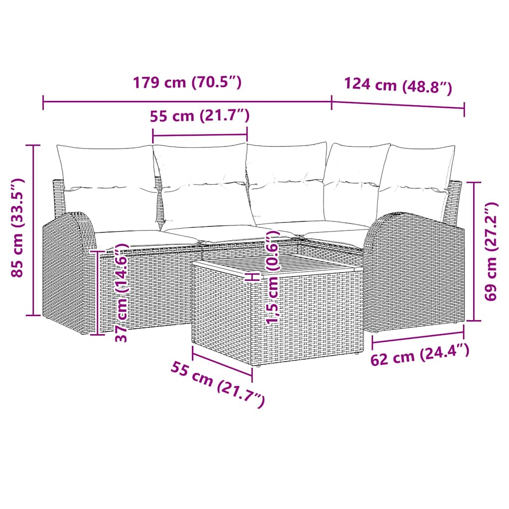 Garden Sofa Set 5 pcs Beige and Light Grey Poly Rattan