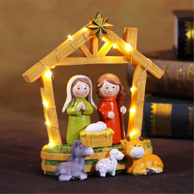LED Lighted Traditional Christmas Nativity Scene Ornament Set Resins Figurines for Home Table and Fireplaces Decoration