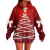 Ladies' Christmas Printed Bow Long Sleeved Loose Fitting Headband With Rope Hooded Sweatshirt Top