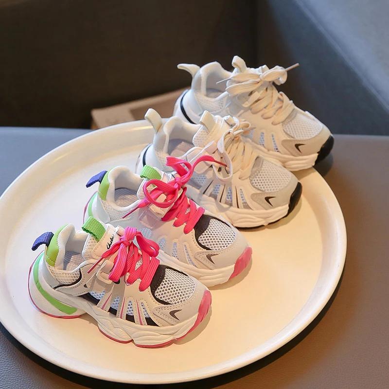 Summer New Children Sneakers for Girls Fashion Breathable Soft Sole Trendy Air Mesh Cut-outs Casual Versatile Sports Shoes