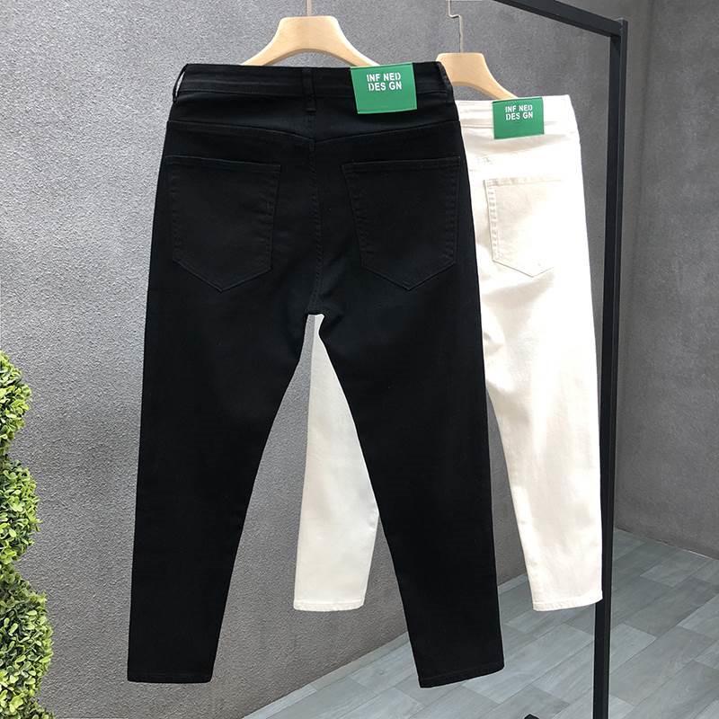 Men's Slim Fit Skinny Jeans - Trendy Nine-Point White Casual Pants for Spring & Autumn