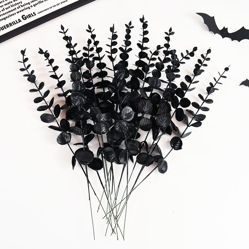 

10/20Pcs Black Artificial Eucalyptus Branches Simulation Flower Stems Halloween Thanksgiving Ornaments DIY Home Table Decoration 10pcs чёрный