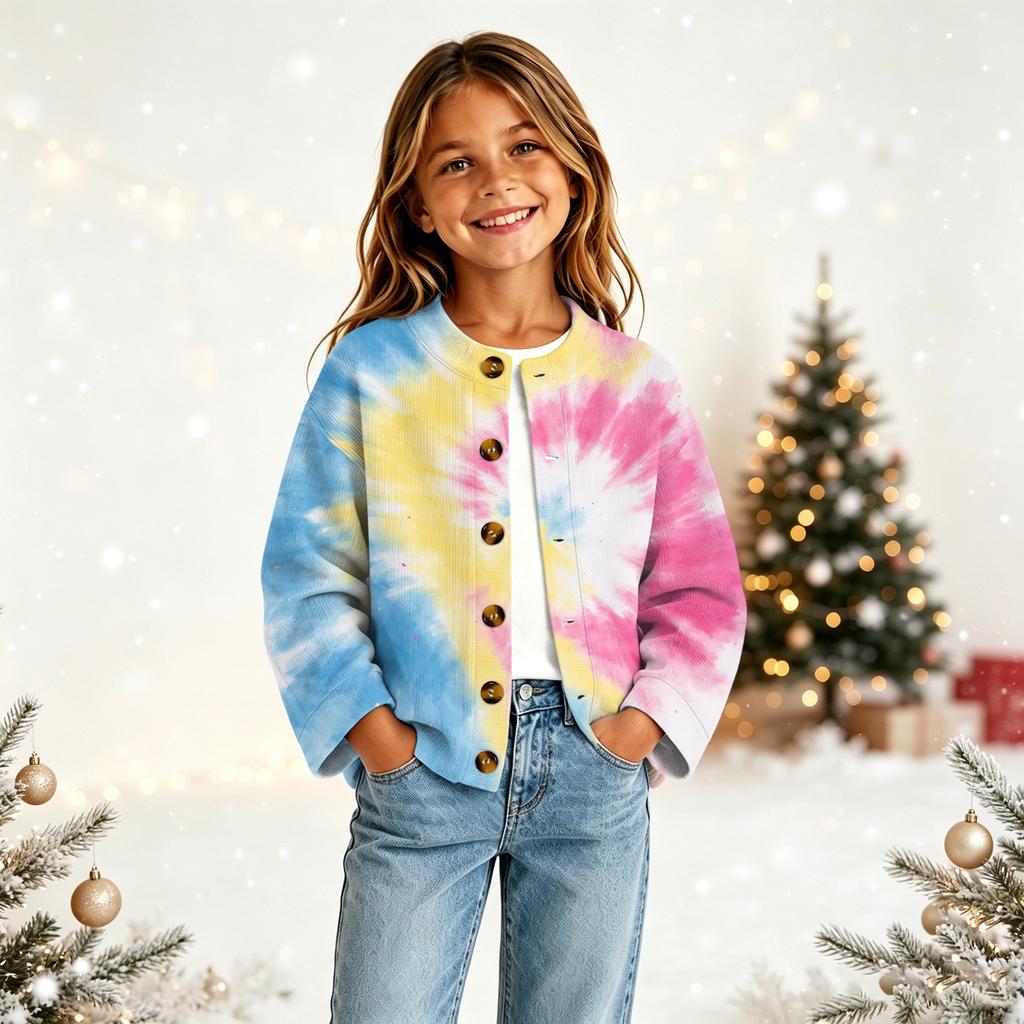 Stylischer Knopfleisten-Strickjacke für Mädchen mit süßem Aufdruck für Freizeit und Alltag