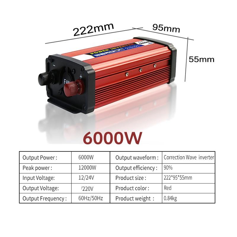 4000W 5000W 6000W DC 12V/24V To AC 110V/220V Modified Sine Wave Voltage Transformer Converter Adapter 2 USB Car Power Inverter
