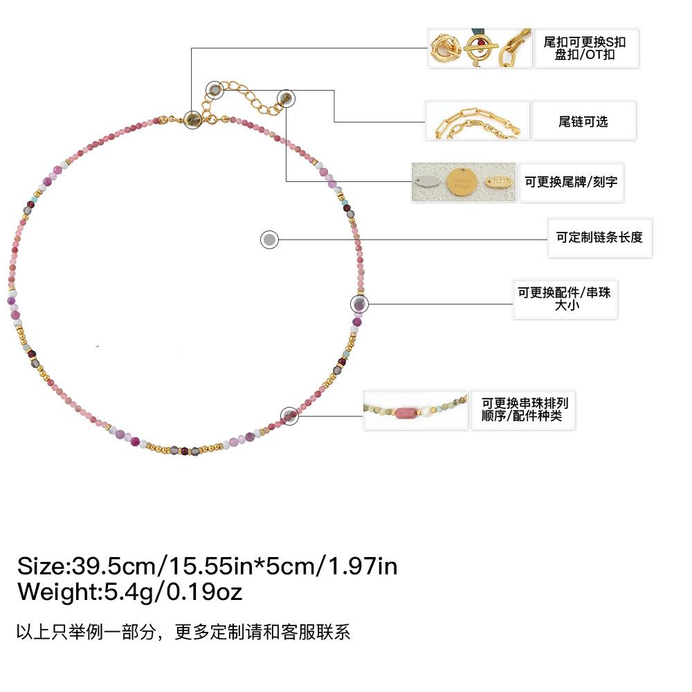 GEMCHIC Women s Pink Natural Stone Beaded Necklace, Handmade Fashion Geometric Choker with Gold Plated Chain