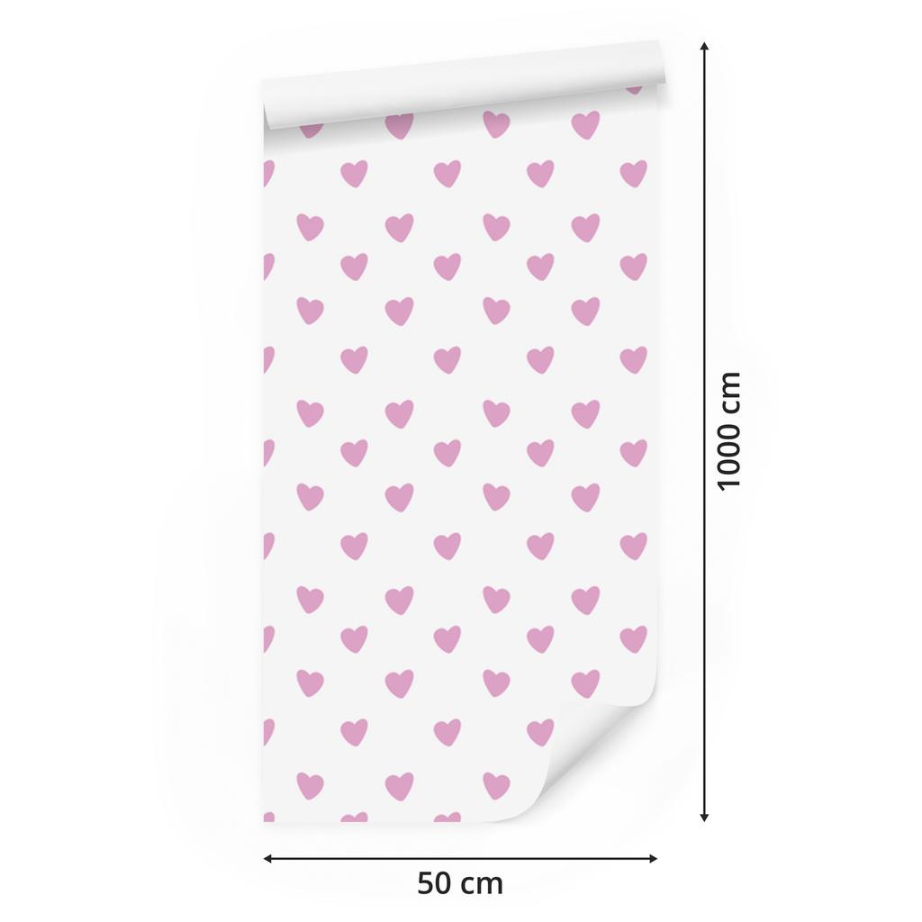 Hearts Wallpaper White and Powder Pink 50x1000