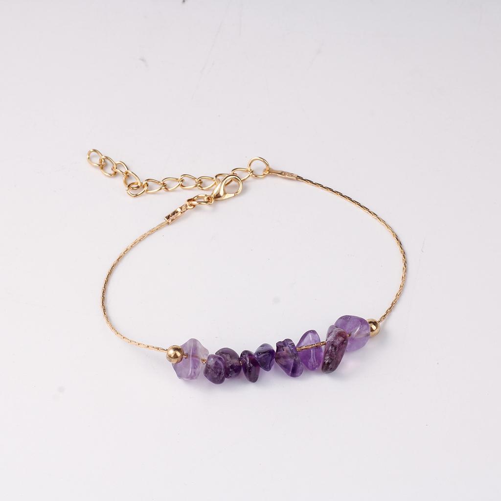 Festive Gifts Amethyst Gravel Beaded Bracelet With Silver Chain Elegant Fashion Jewelry For Women Daily Wear Simple Versatile Accessory
