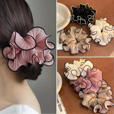 Coleteros de gasa extragrandes y doblados para mujer, banda para el pelo exagerada con temperamento dulce, accesorio para el cabello