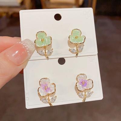 Zircon Crystal Flower Earrings Small Fresh and Sweet Stud Earrings Simple Versatile Earrings Women