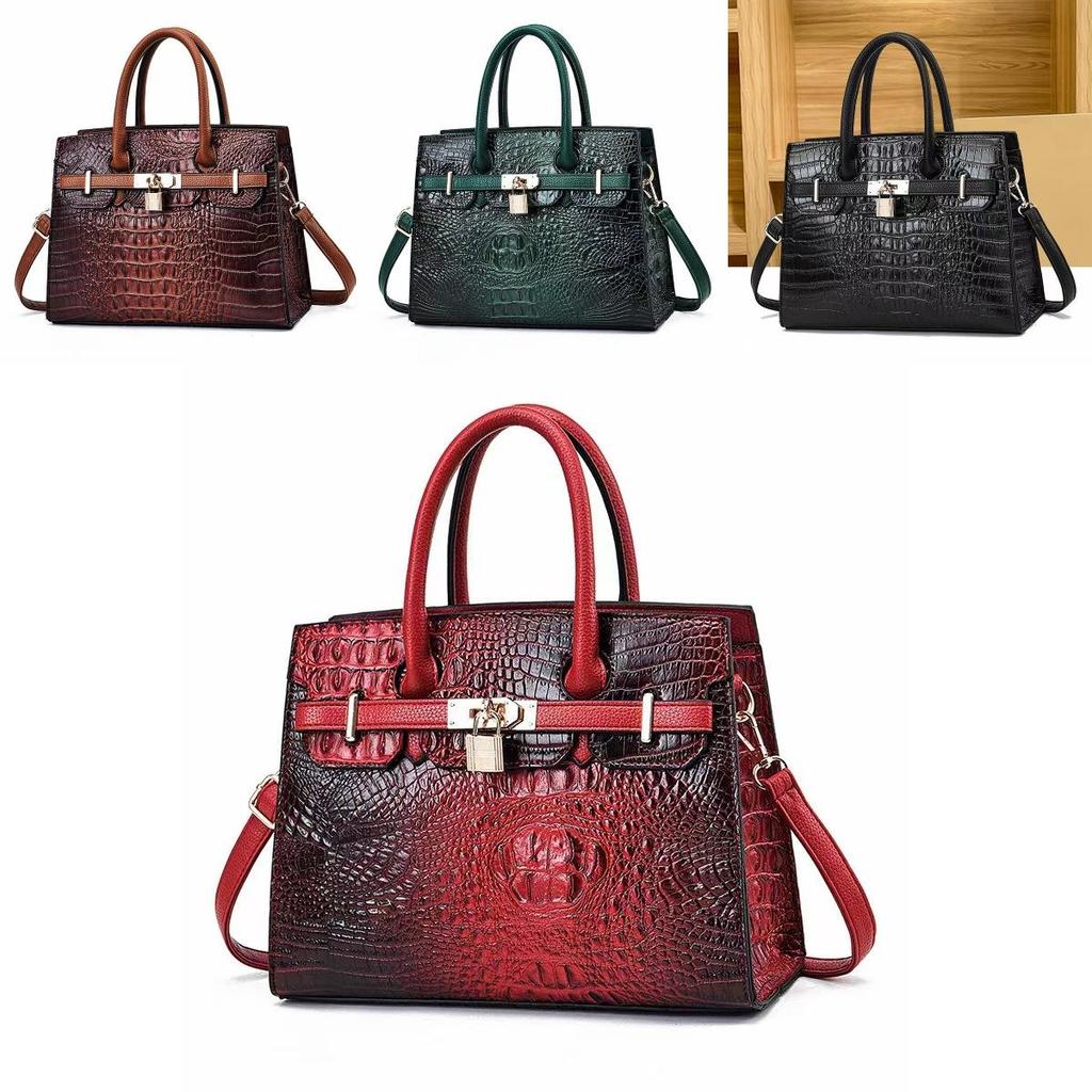 Fashionable Mom's Chic Handbag With Spacious Interior And Elegant Crocodile Pattern