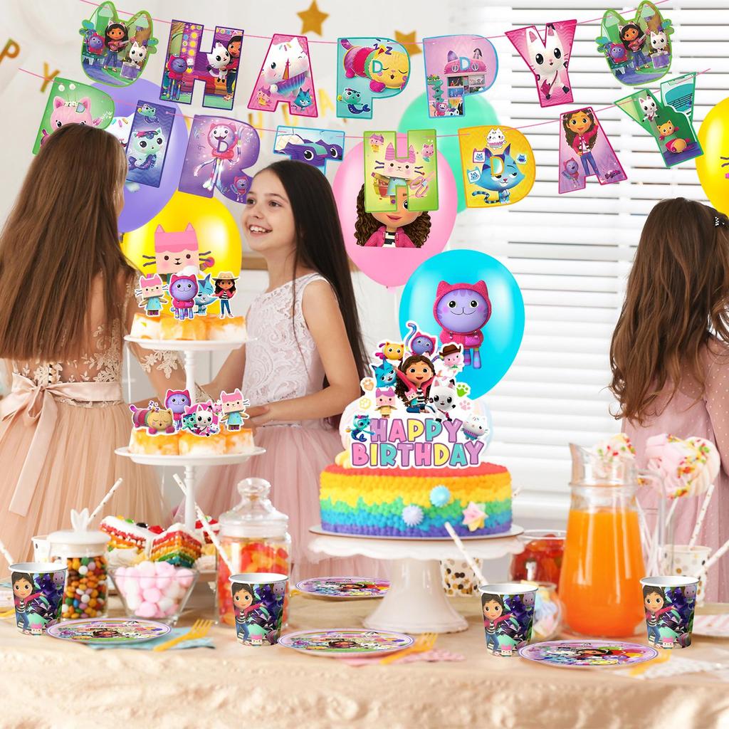 98pcs Cartoon Party Supplies, Cartoon Party Decor&Tableware Set - Cartoon Birthday Party Plates Cups Napkins, Cartoon Party Balloons Backdrop Banner