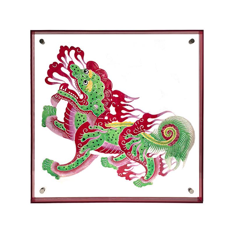 Chinese Intangible Heritage Shadow Puppet Lion Qilin Wall Decor - Handmade Festive Housewarming Gift