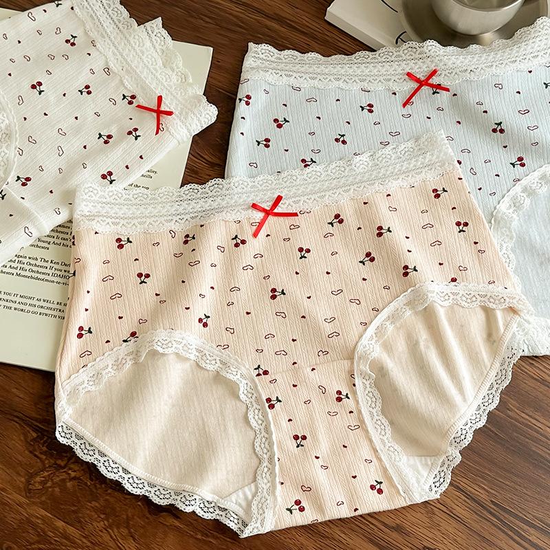 Plus Size Women's Spring and Autumn Cherry Bow Hip Lift Sweet Mid Waist Panties
