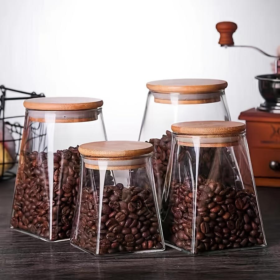 4pcs Glass Storage Jar Set High Borosilicate Glass Canisters for Food Clear Containers with Wooden Lids Kitchen Organizers