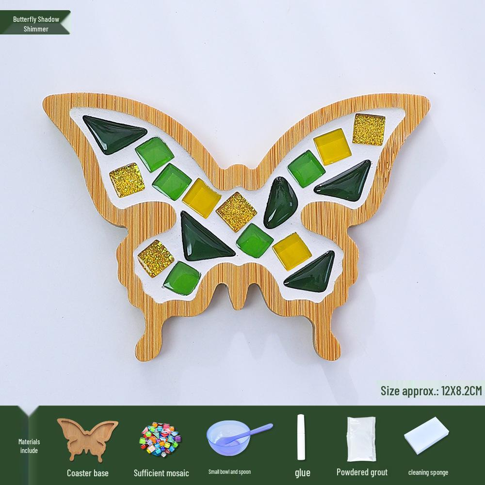 Handmade Butterfly Mosaic Coaster DIY Kit - Children's Craft Set with Creative Glass Tiles
