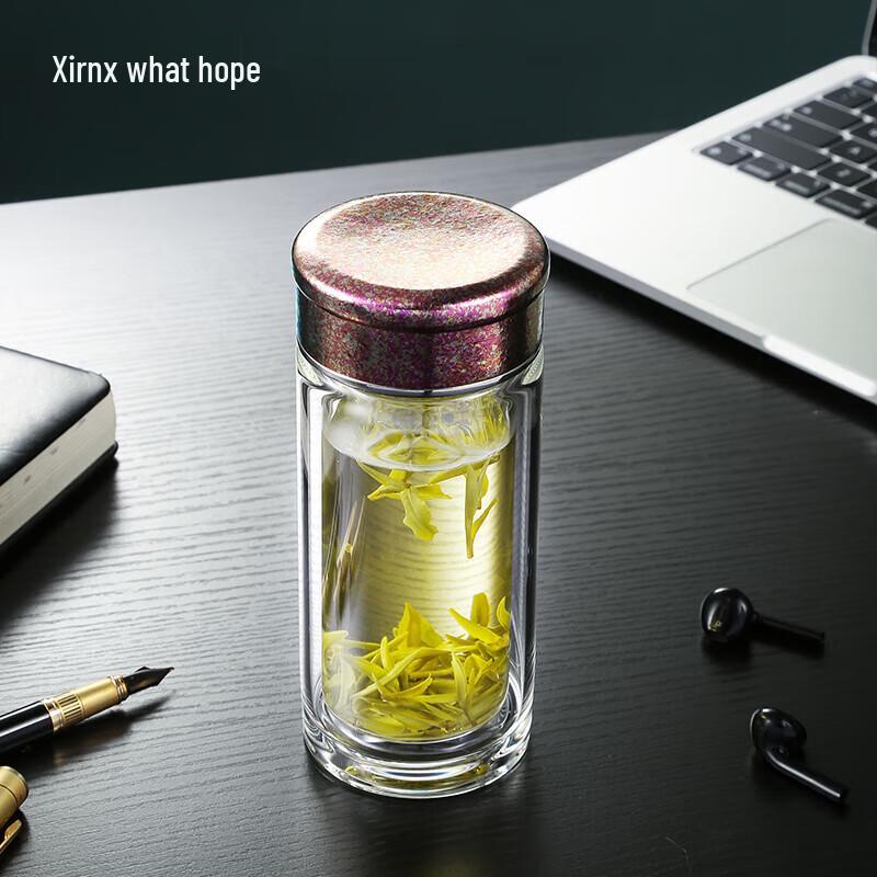 XIMX Double-Wall Antibacterial Glass Water Bottle